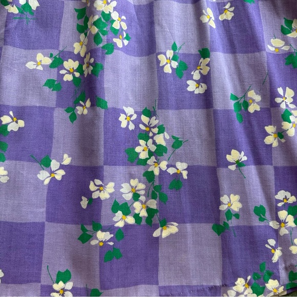 VTG 80s NWT RARE Retro Checkered Floral Pastel Lavender Purple Skirt - Picture 3 of 5
